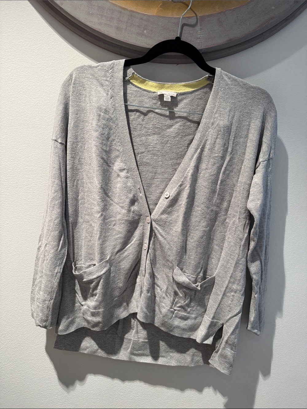 GAP Light Gray Cardigan with Yellow Neck Trim